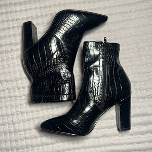 Black snakeskin booties
